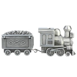 Hapivida Train Money Box, Retro Silver Plated Piggy Bank Cash Can with 2 Carriages Tooth and Curling Box for Baby Christening Gift