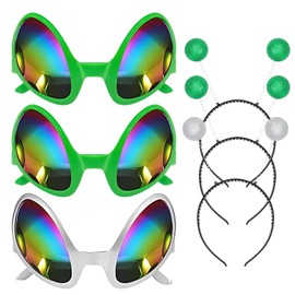 3pcs Alien Headband & Glasses Set - Glitter Green/Silver Antenna, Costume Accessories for Adults & Kids, Party Favors (2 Green+silver)