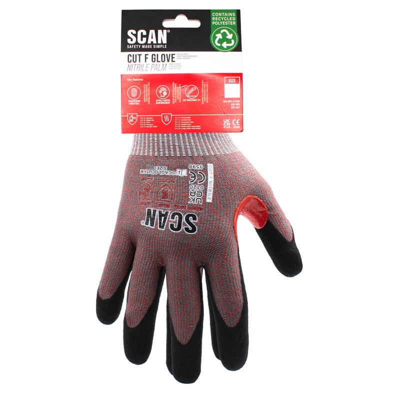 Scan Cut Resistant Level F Gloves, Nitrile Palm, Enhanced Grip,