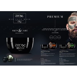 Zenix Men's Face Mask Clay Menthol 350 g Face Mask with Clay Face Treatment with Refreshing Menthol Face Care for Men – Against Pimples, Blackheads and Impurities