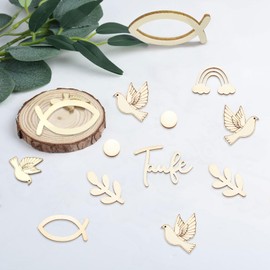 Pack of 125 Confetti Decoration Christening Communion Confetti Fish Wooden Table Decoration Christening Confetti Wooden Fish Communion Confirmation Decoration for Boys Girls Baby Shower Party