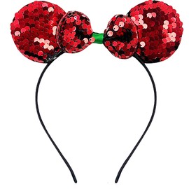 berbo Christmas Headband -Red Shiny Sequin Mouse Ears Hair hoop Bow Headband for Boys Girls Women Christmas Holiday Party Hair Decoration Accessorie(Green)