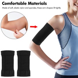 Lunhoo 2 Pairs Slimming Arm Sleeves, Arm Elastic Compression Arm Shapers, Sport Arm Shapers for Women Girls (Black)