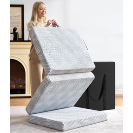 BDEUS Memory Foam Folding Mattress 4 Inch Twin Size with Protable Storage Bag, Trifold Mattress Topper Soft Guest Bed Floor Mat for Kids Camping Road Trip, Gray, 38 x 75 Inch