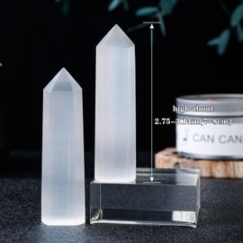 Runyangshi Natural Selenite Tower 2.76"-3.15" Crystal Healing Stone High Energy Selenita Ornaments Spiritual Healing Cleansing Protection Reiki Meditation Home Decor Gift