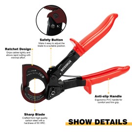 Cable Cutters Bosimux Upgrade Ratchet Cable Wire Cutters Heavy Duty for Electricians Cutting Aluminum Copper Soft Wire up to 600MCM / 240mm²