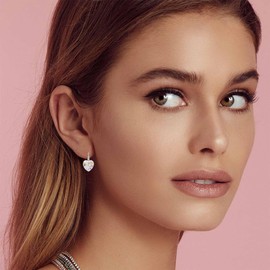 Austrian Crystal Heart Drop Leverback Earrings for Women 14K Rose Gold Plated Hypoallergenic Jewelry (Aurora Borealis/Silver-tone)