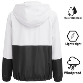 SoTeer Womens Windbreaker Jackets Lightweight Packable Rain Jacket Waterproof Raincoat for Women with Hood,Black/White M
