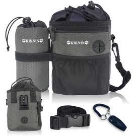 KIKNIN Dog Treat Pouch -Dog Treat Bag with Training Clicker, Treat Pouch Dog Training Built-in Poop Bag Dispenser with Removable Water Bottle Bag&Waist Belt Shoulder Strap,Great for Training,Walking