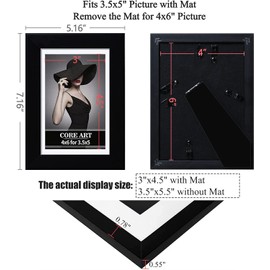CORE ART 4x6 Black Picture Frame Set of 4,Display Pictures 3.5x5 with Mat or 4 x 6 without Mat,Multi Photo Frames Collage for Wall or Tabletop Display