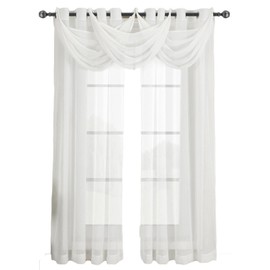 Royal Hotel Bedding Abri White Grommet Crushed Sheer Curtain Panel 1PC Only, 50x63 inches