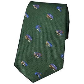 Soprano Fishing Themed Silk Tie On Racing Green Ground