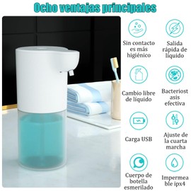 Dispensador de Jabón Automático, Despachador de Gel Antibacterial y Jabón Liquido Recargable Rellenable 350 ml con Sensor de Movimiento por Infrarrojos para Baño, Cocina (Tipo de Espuma Blanca)