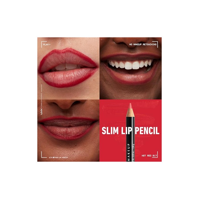 NYX PROFESSIONAL MAKEUP Slim Lip Pencil, Hot Red, 0.03 Ounce