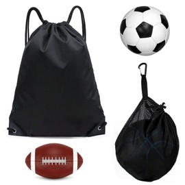 XPOOP 2 Pieces of Ball Bags, Sports Drawstring Bag, Waterproof Foldable Drawstring Training Bag Unisex, Foldable Ball Net, Single Ball Bag with Zipper Pocket, Drawstring Ball Storage Net Bag