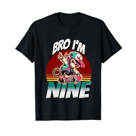 Bro I'm Nine 9th Birthday Monkey Lovers Skateboard Bday T-Shirt