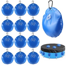 12 Pack Pool Cover Weights with Hooks, Heavy Duty Winter Pool Cover Hanging Bags, Thick PVC Pool Water Bags Suitable for Round, Oval, Rectangular and Irregular Pools(Blue)
