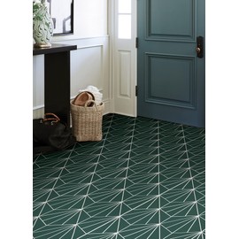 FloorPops FP3926 Beryl Peel & Stick Floor Tiles, Green