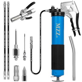 Heavy Duty Grease Gun Kit - 14oz Free Grease Tube 7000 PSI Pistol High Pressure Flexible Hose Bearing Grease Pump,Coupler, Double Grease Injector Needles, 18" & 2pc 12" Flex Hoses and Reinforced Glove