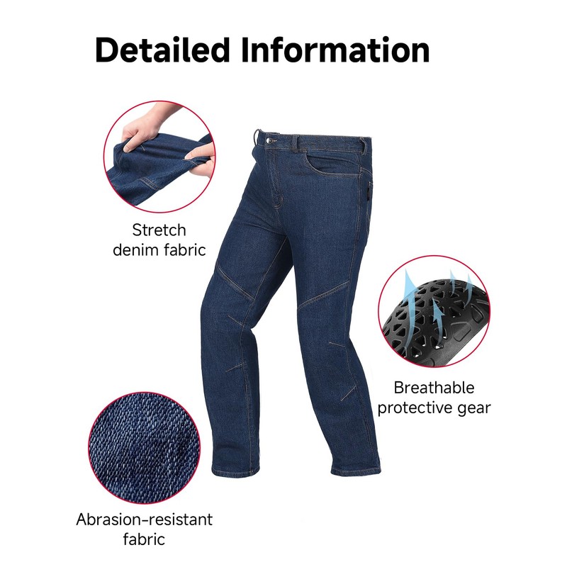 Motorcycle Riding Pants for Men Casual Motorcyle Jeans Blue