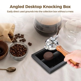 Espresso Coffee Ground Knock Box Chute, Desktop Knocking Residue Box with Rubber Bar, Square Bottomless Waste Bucket, Compact Barista Tool for Home, Café, Office