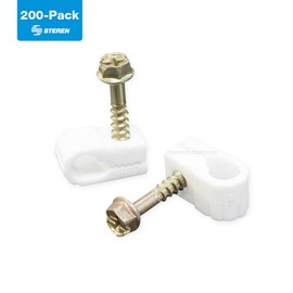STEREN Coaxial Cable Clips - Cable Holder - Wire Clips - Siding Clips for Hanging - Cord Holder for Desk - Cable Clamps - Cord Clip - Wire Organizer Clips - Tv Mount Screws - White - 200 Pack