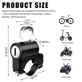 Ohleats Motorcycle Helmet Anti-Theft Lock, Motorbike and Bicycle Helmet Safety Lock with Two Keys, Handlebar Mounting Tamper-Proof Helmet Security Lock, Motorcycle Accessories (Black)