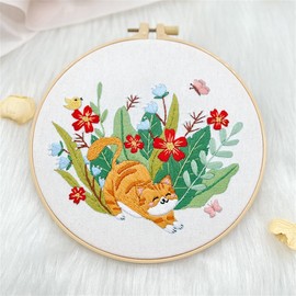 Meecaa XXXX Embroidery Kit Starter Set, Hand Embroidery Set,Pattern Printed Cross Stitch Set for Beginner Adults, with Embroidery Hoop and Instructions (Yellow)