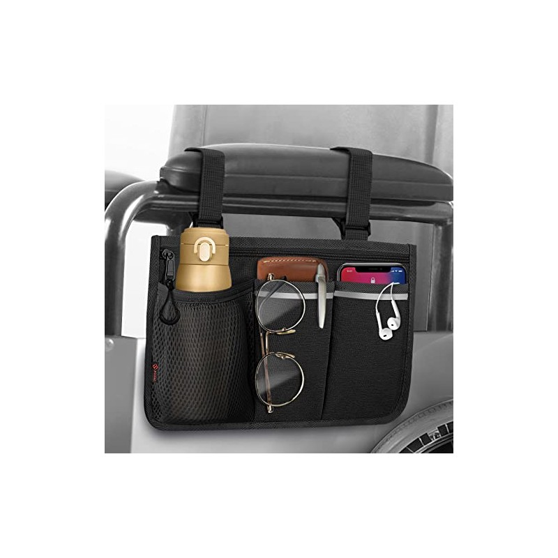 FINPAC Wheelchair Side Storage Bag w/Reflective Strips & Name Card