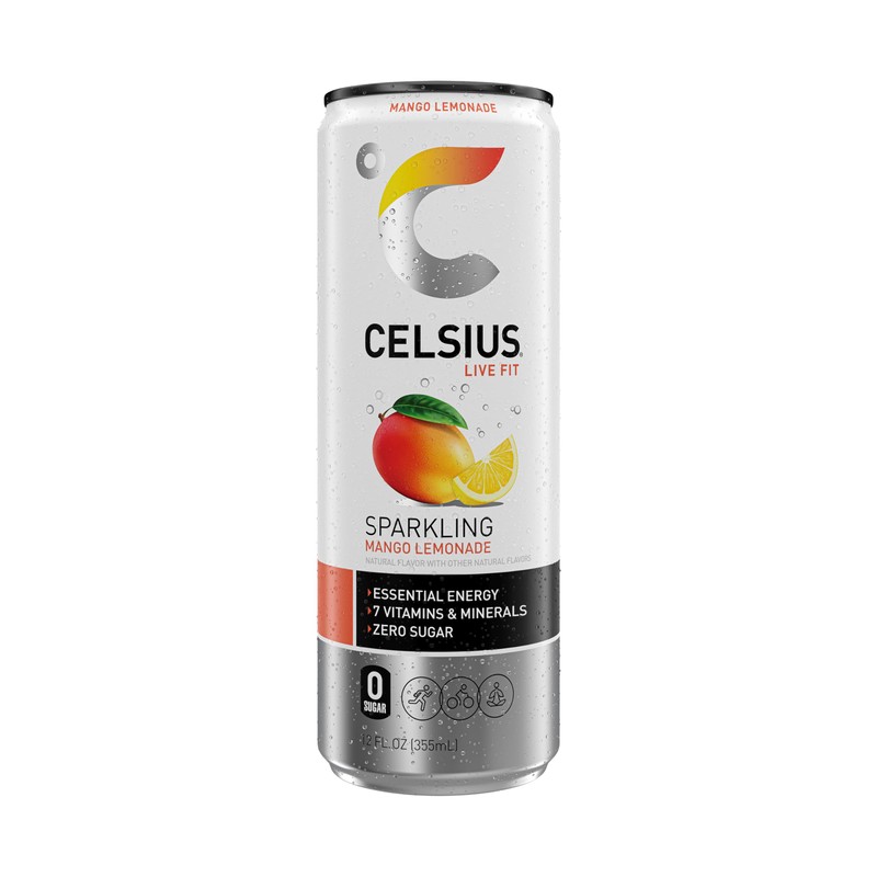 CELSIUS Sparkling Mango Lemonade, Sugar Free Energy Drink, 12 Fl
