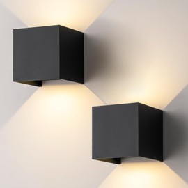 Easyusahome 15W Outdoor Wall Light 3000K Up and Down Square LED Modern Wall Sconce Adjustable Black Porch Light IP65 Waterproof Aluminum Exterior Fixture for,Stair,Garage,Patio,Garden (2 Pack)