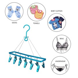 KANGCAI Underwear Hangers for Drying Metal Clothes Drying Rack, Laundry Drying Racks,Drying Racks, Foldable Laundry Clips,Small Drying Clothes, pins, Clips for Apartments （Blue）