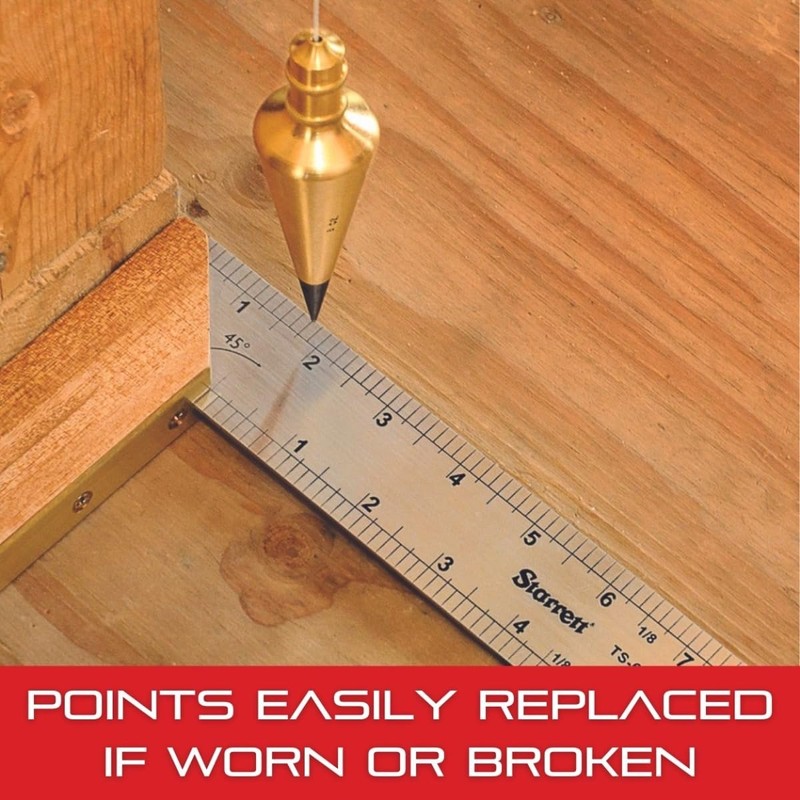 Starrett Solid Brass Plumb Bob with Replaceable, Hardened Steel Points