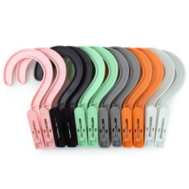 Laundry Hooks Boot Hangers Plastic Clothes Pins Hanger Clips for Bathroom Travel Portable (Multi-Color 12PCS)