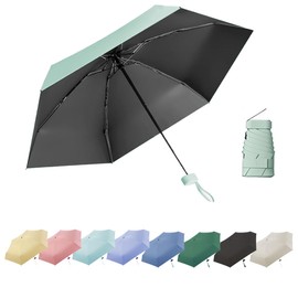 Thryviel Travel Umbrella, Small UV Umbrella, Mini Umbrella, Portable Pocket Umbrella, Ultralight, Portable Parasol, Rain and Wind Protection, Daily Wearable, Suitable for All People, light green