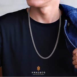 KRKC&CO 6mm Mens Cuban Link Chain Necklace 18K Gold Plated Stainless Steel Anti-Tarnish Anti-Allergies Hip Hop Miami Rapper Chains for Men Homme(6mm-Satin Silver, 24inches)