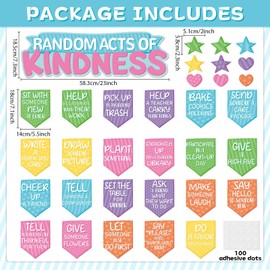 QOUBAI Random Acts of Kindness Bulletin Board Set Colorful Motivational Classroom Bulletin Decorations Rainbow Flip Kind Challenge Cutouts for Back to School Office Home Chalkboard Decor Wall Door