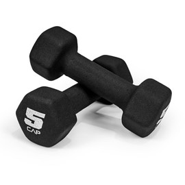 WF Athletic Supply Vibrant Black 5 LB Hex Shaped Neoprene Dumbbells/Hand Weights with Non-Slip Grip for Home Gym Equipment Workouts Strength Training Free Weights - Sold in Pairs