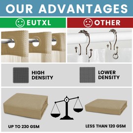 EUTXL Beige Stall No Hook Shower Curtain with Snap in Liner,230GSM Waffle Weave Shower Curtains for Bathroom,54W x 80H