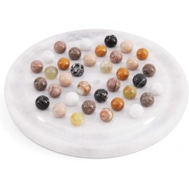 Marblous Krafts Marble Peg Solitaire Board Game 10" with 42 Natural Balls | Strategy Puzzle Game