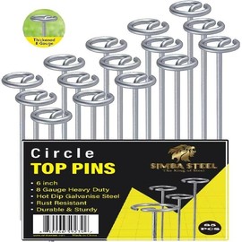 Simba Steel 8 Gauge Circle Top Lanscape Pins - 85 Pack x 6 Inch Galvanised, Heavy Duty, Not Easy to Bend, Garden Stakes for Tarps, Lawn Turf, Weed Mats, More Holding Power (85 Pins)