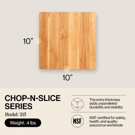 John Boos Chop-N-Slice Series Square Wooden Maple Cutting Board 10”x10” – 1” Thick, 4-lb Reversible Butcher Block with Eased Corners & Edge-Grain – Made in the USA