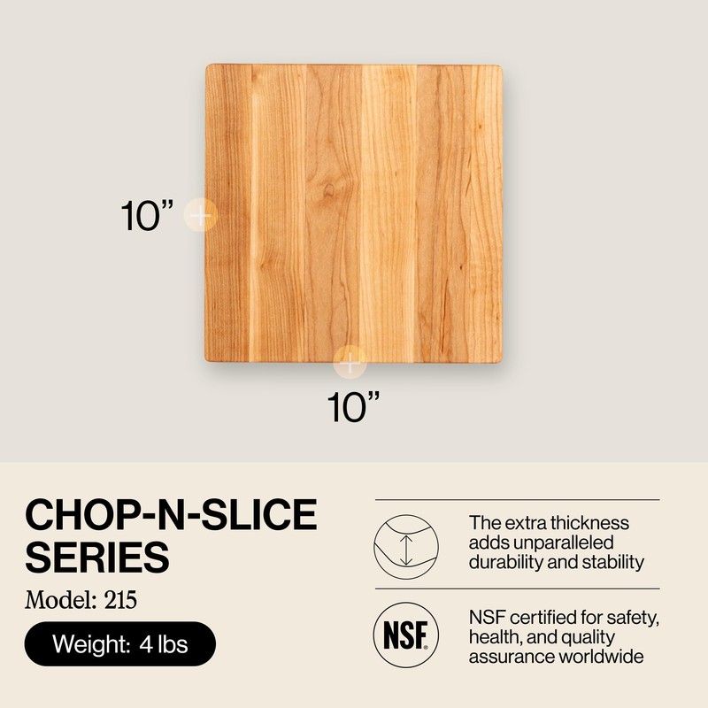 John Boos Chop-N-Slice Series Square Wooden Maple Cutting Board 10”x10”