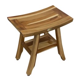 HomeRoots Compact Rectangular Teak Shower Outdoor Bench With Shelf In Natural Finish