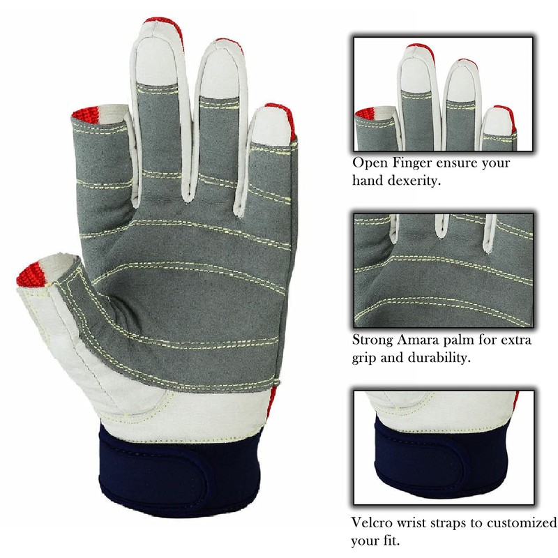 Azure sailing Gloves STOPWATCH FRIENDLY STRONG STITCHING-X Small F/F-RED