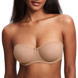 DOBREVA Women's Mesh Strapless Bra Sheer Unlined See Through Underwire Bras Plus Size Natural 36C