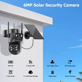 Kurain 6MP Solar Security Cameras Wireless Outdoor, 5G/2.4G WiFi 6, Panoramic & Tracking Dual Lens 2-in-1 for Home Security with Color Night Vision/PIR Motion Alarm/Auto Human Tracking/360°PTZ(2Pack)