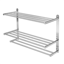 3 Tier Bathroom Towel Rack with Tower Bars 24 Inch Stainless Steel Wall Mount Towel Shelf Thickened Base Storage Shelf Holder for Bathroom