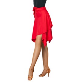 ZX Women's Latin Salsa Tango Dance Skirt Hip Scarf Smooth Swing Irregular Dancewear Ballroom Dance Dresses for Practice Red