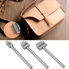 MAGT Leather Punch Tool, Pack of 3 Leather Chisel Tool Steel 2/4/6 Prongs DIY Craft Leather Hole Punch Leather Tool Silver (6 mm)